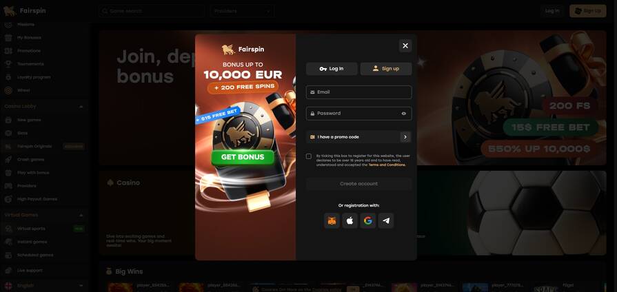 Fairspin регистрация