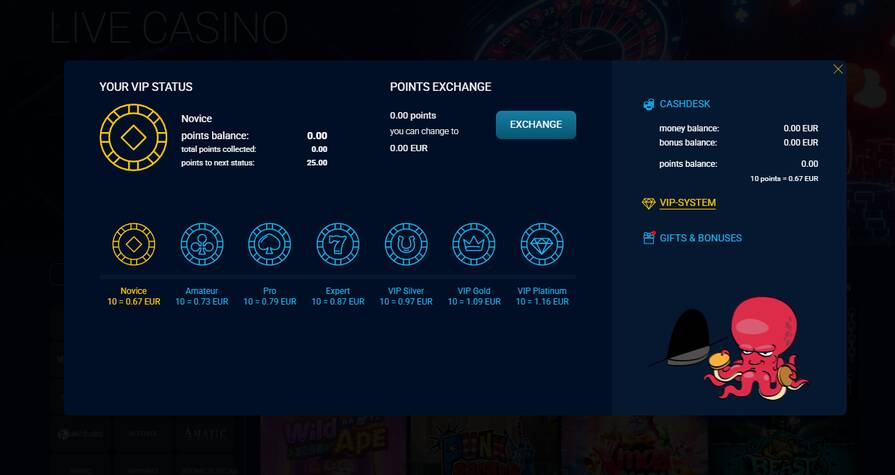 Онлайн казино Sprut уровни лояльности