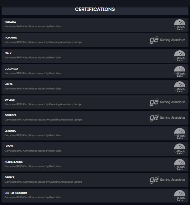 Сертификаты SmartSoft Gaming 