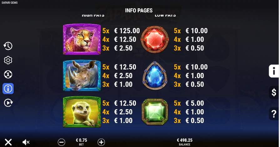 Safari Gems символы и выплаты