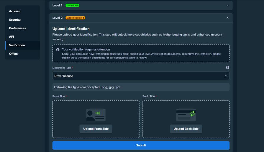 Верификация в казино Stake